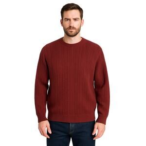 Bill Blass Men’s Maroon Textured Cable Knit Crewneck Sweater Size M